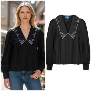 Cras Nayacras Embroidered Collar Blouse – Black – Size 36 (Small)